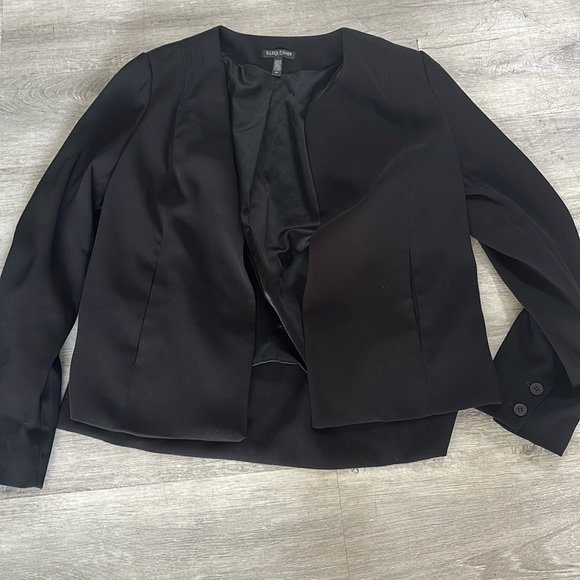 Eileen Fisher Black Open Front Silk blend Lightweight Blazer Fully Lined Sz 8P - Picture 1 of 10
